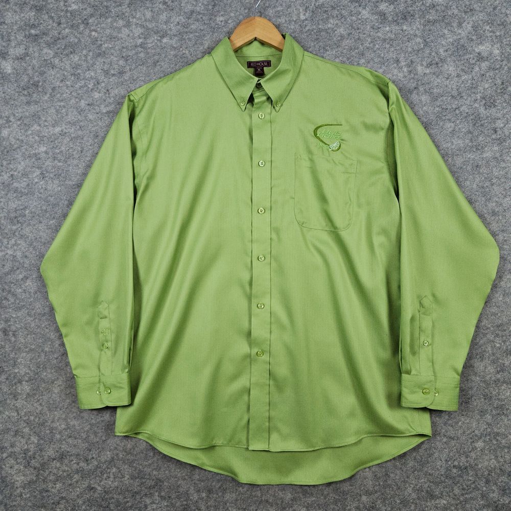 Red House Button Down Shirt Size XL Bud Light Lime‎ Green Non-Iron Embroidered
